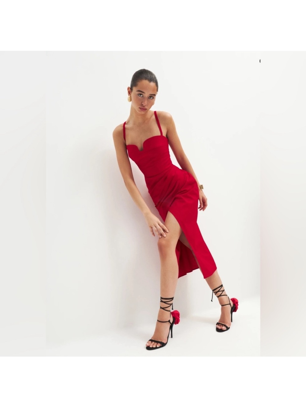 Reformation Alfred Sweetheart Red Midi Dress Cherry size 4